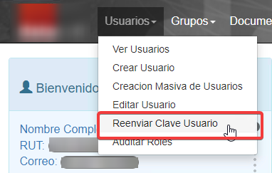 Opcion Reenviar Clave Usuario
